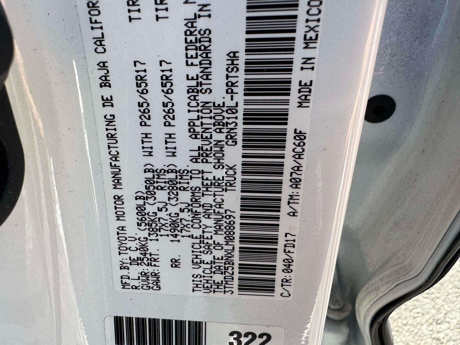 2020 Toyota Tacoma 4WD TRD Sport Double Cab 6' Bed V6 AT (Natl)