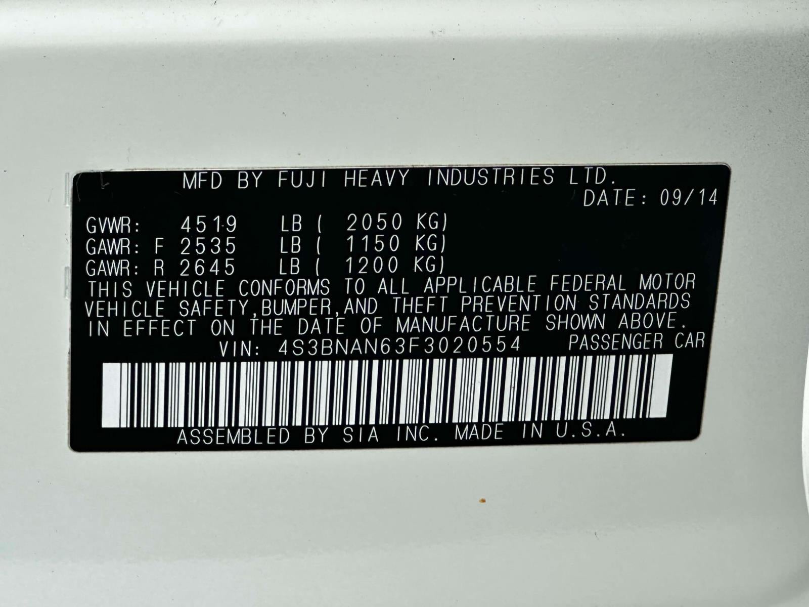2015 Subaru Legacy 4dr Sdn 2.5i Limited PZEV